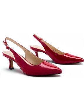Women's Slingback Kitten Heels Pointed Toe Low Heel Burgundy Pumps Dress Shoes